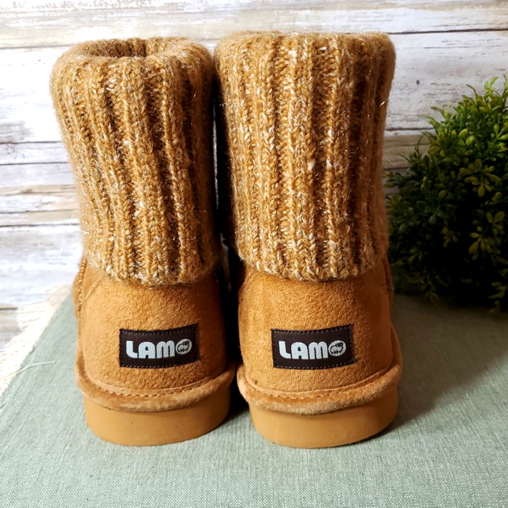 LAM Cozy Tan Knit Cuff Boots Women's Sz 8 EUC